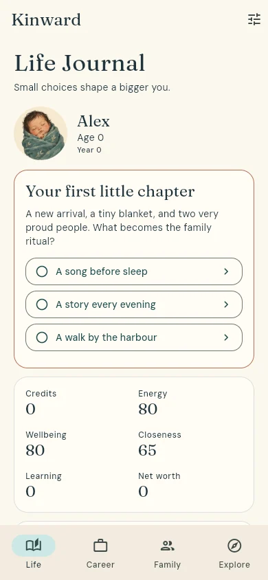 Kinward: A new life journal, ready for its first chapter.